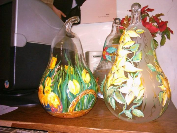 Gruszki szklane-malowane #akryl #brokat #szkło