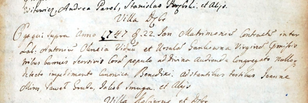 Akt ślubu Antoni Okrzeja i Urszula Gańko r. 1726 #scan