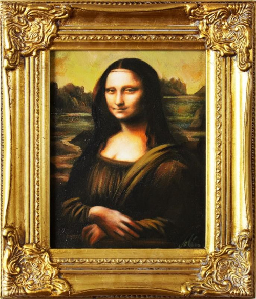 Leonardo da Vinci - Mona Lisa 34x30cm Ölgemälde handgemalt Golden Rahmen 39.90€