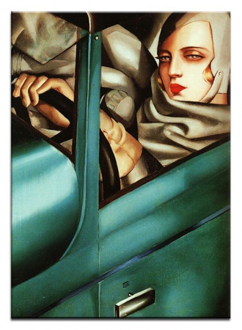 Tamara de Lempicka - Tamara im grünen Bugatti 90x60cm Leinwand Kunstdruck dzial reprodukcja czyli wydruk cena 39,99 euro wys 0e