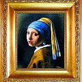 Jan Vermeer - Das Mädchen mit dem Perlenohrring - Große Meister-48x43cm Ölgemälde Handgemalt Leinwand Rahmen-Sygniert.cena 69,99 euro. wysylka 0 euro. malowany recznie