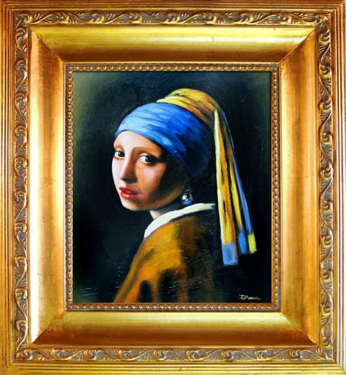 Jan Vermeer - Das Mädchen mit dem Perlenohrring - Große Meister-48x43cm Ölgemälde Handgemalt Leinwand Rahmen-Sygniert.cena 69,99 euro. wysylka 0 euro. malowany recznie